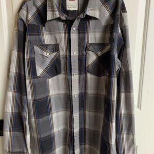 Levi's Men’s Navy and Gray Checkered Pearl Snap Long Sleeve Shirt